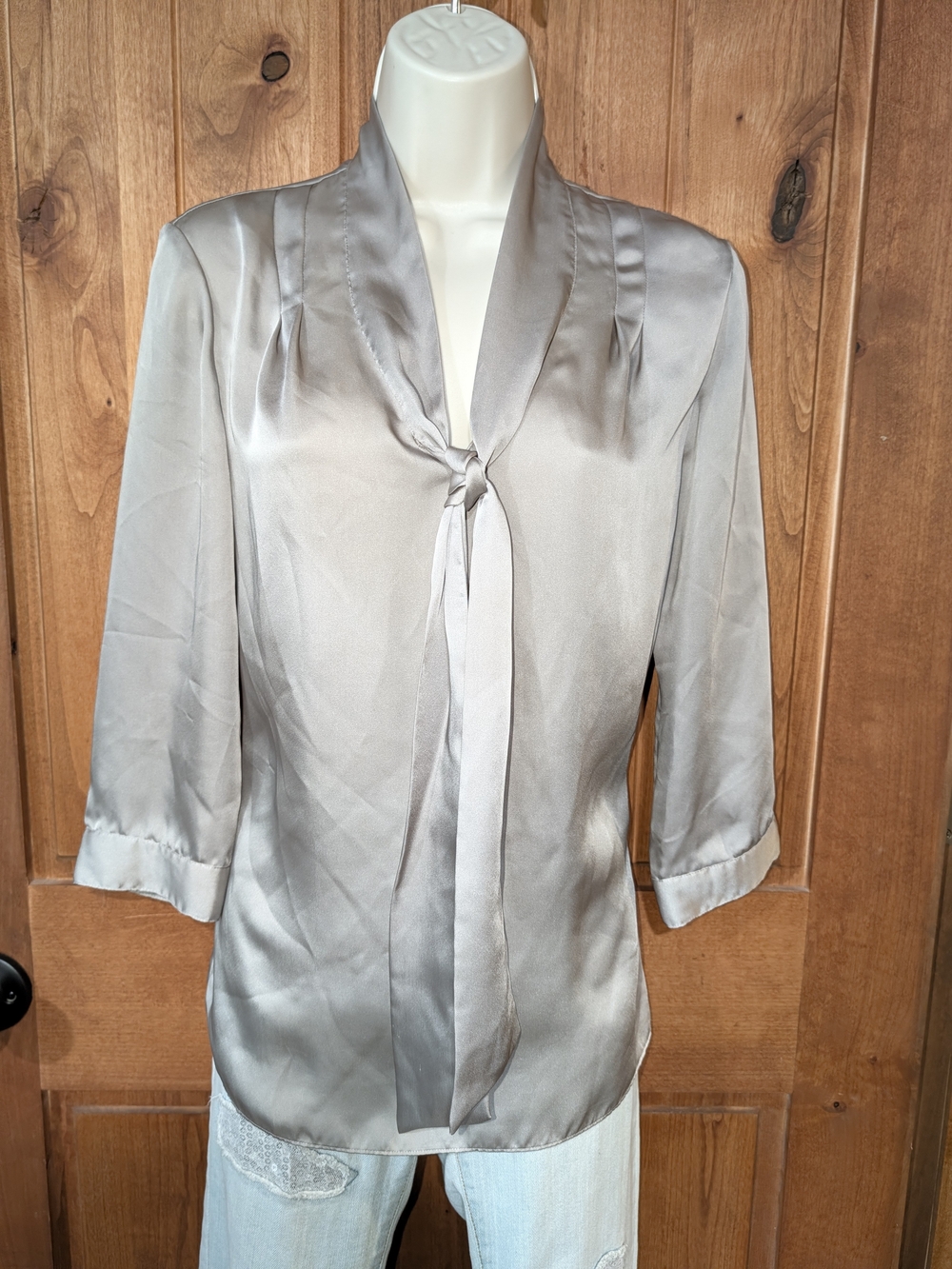 Banana Republic Satin Tie-Neck Blouse - Light Taupe